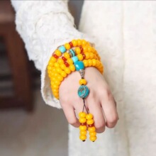 抖音爆款鸡油黄菩提108颗多圈算盘珠手串藏式黄玉菩提根文玩佛珠