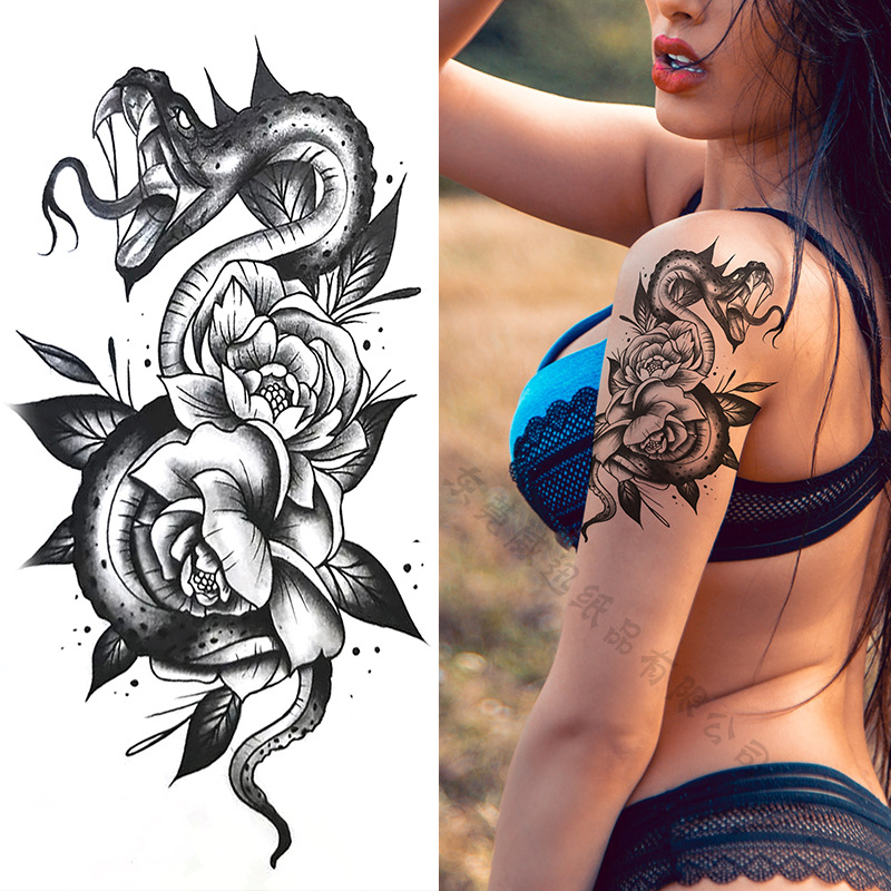 Cross-border dedicado Sketch flor tatuaje pegatinas boceto tatuaje pegatinas Rosa flor blanco y negro tatuaje de la flor