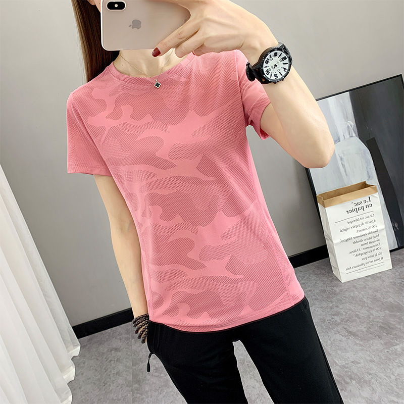Quick-drying Yoga Clothes T-shirt Women's Summer Short-sleeved Outdoor chubby girl Fitness Clothes 100.00kg Running Sportswear Loose Top