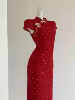 Ретро облегающее модное длинное платье, легкий чонсам, китайский стиль, с коротким рукавом