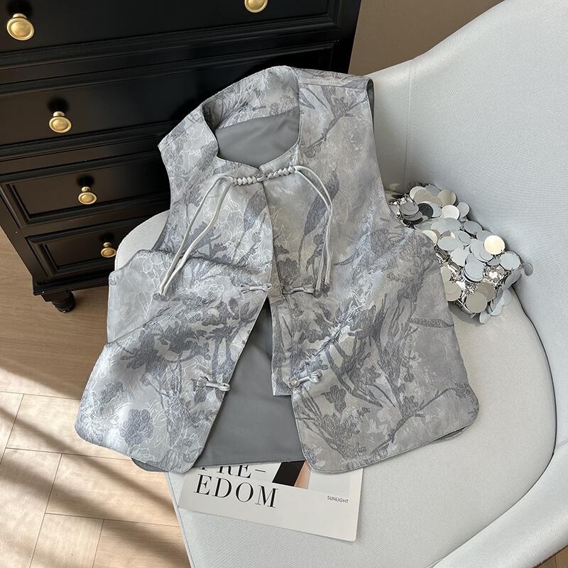 High-End New Chinese-Style National Style Vest for Women, Early Spring New Retro Round Neck Jacquard Sleeveless Vest for Women