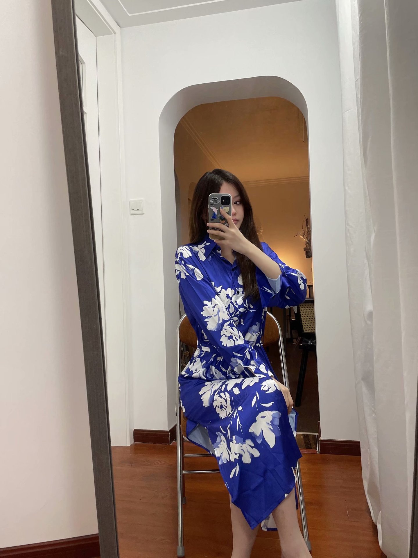 satin high waist flower printed shirt long dress Nihaostyles wholesale clothing vendor NSAM74147