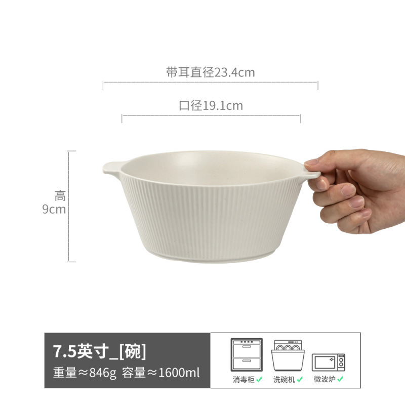 Tazón de cerámica vintage de doble asa, tazón para fideos, tazón para yogur, tazón redondo, tazón para sopa, tazón de estilo japonés, vajilla al por mayor, esmaltado en horno