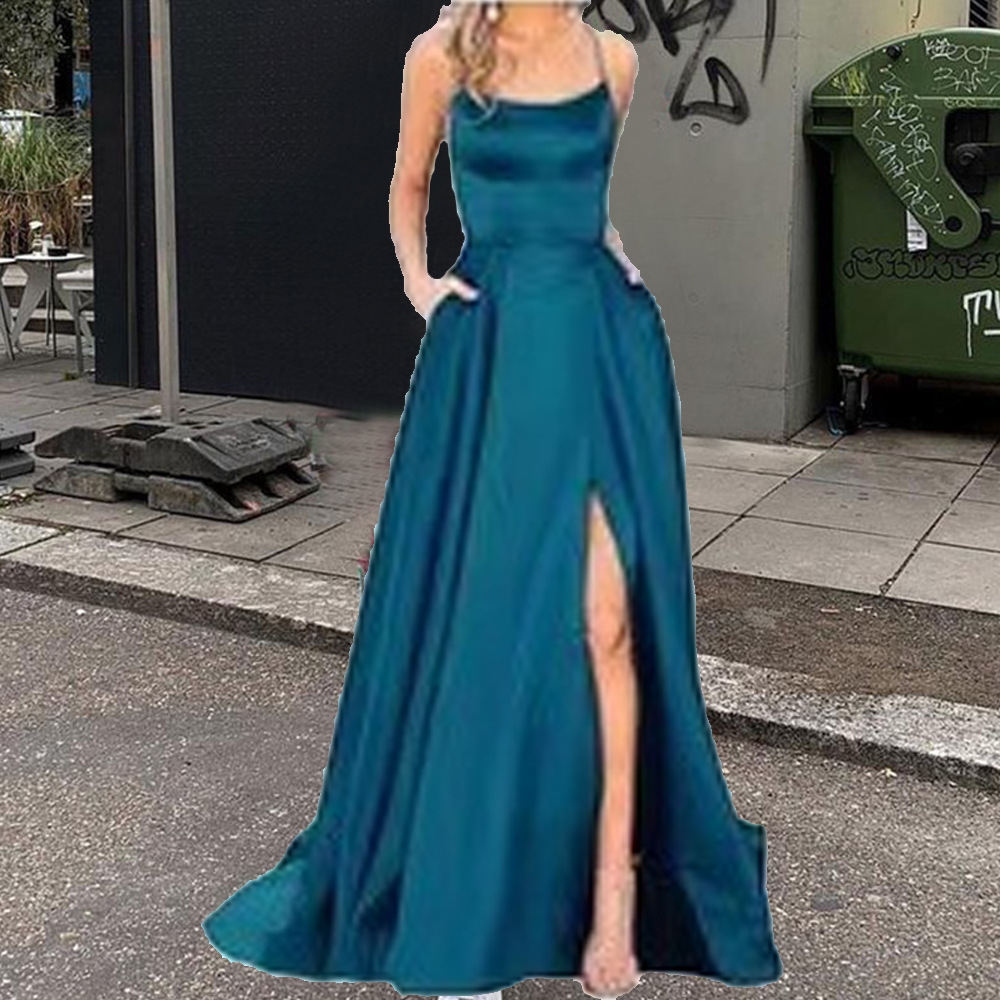 2025 color sólido vestido de dama de honor europeo y americano falda larga delgada sin tirantes novia vestido de noche de grupo de dama de honor de moda de Amazon