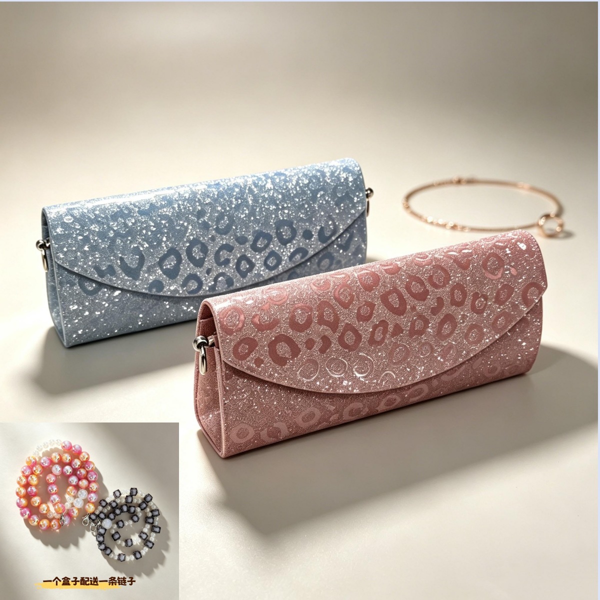 Nuevo estuche para gafas de moda con cadena antideslizante, adecuado para gafas de miopía, gafas de lectura, varios colores, incluye paño para gafas y varios colores de estuche para gafas.