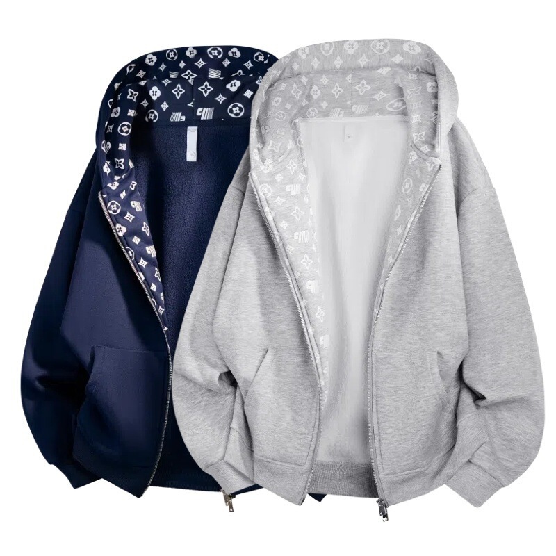 Cross-Border Foreign Trade 2025 New Style Sweatshirt Unisex Autumn and Winter Trendy Brand Fleece-Lined Warm Hooded Cardigan