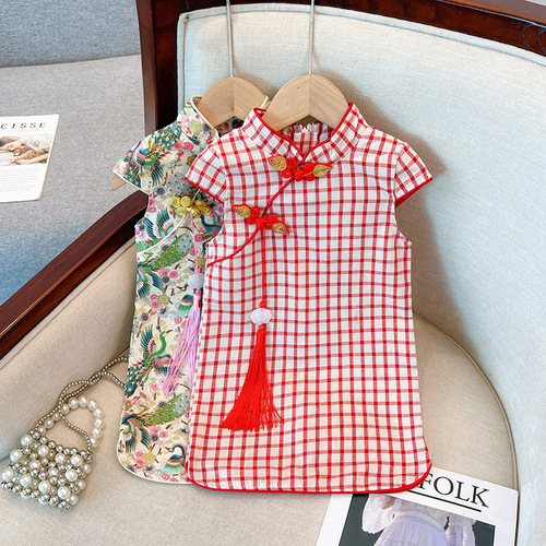 Ladies' Qipao Summer New Children's Qipao Dress Chinese Style Princess Dress for Young Children Summer Outfit Floral Print Dress