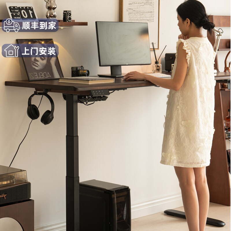 North American Black Walnut Electric Adjustable Table Double Computer Desk | Customizable Cherry Wood Ash Workstation