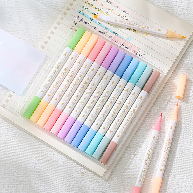 Resaltador de fragancia de frutas de doble cabeza, pincel de pintura especial para estudiantes clave, marcador fluorescente de fragancia de frutas