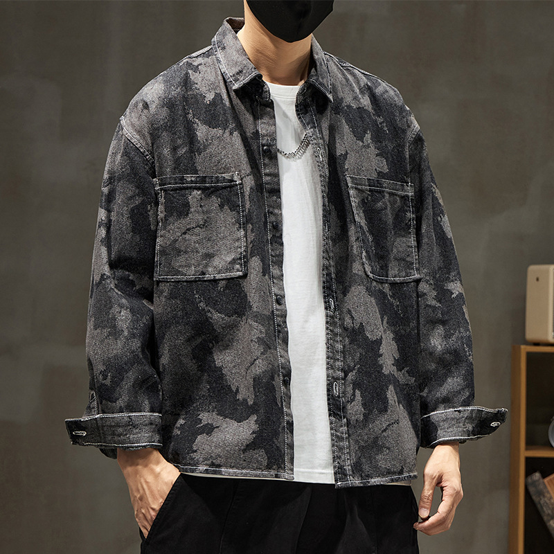 (2개) 무료 배송 봄과 가을 하이 스트리트 미국 클래식 레트로 트렌디 브랜드 일본 인쇄 데님 재킷 패션 캐주얼 재킷 셔츠