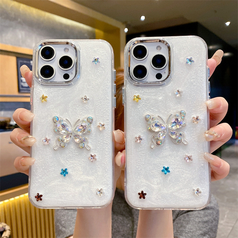 Trendy Popular Rhinestone Butterfly Case for Apple 17 Pro Max iPhone 15 Plus Luxury 15 Pro