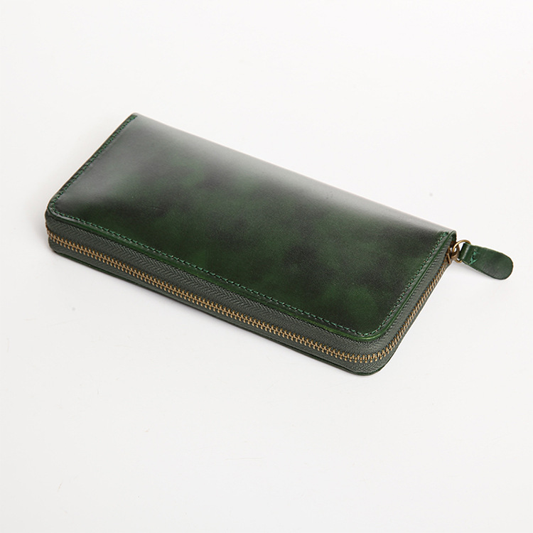 Cremallera de estilo japonés clip largo BR5104 billetera de costura cepillada a mano cuero curtido vegetal capa superior piel de vaca billetera larga horizontal