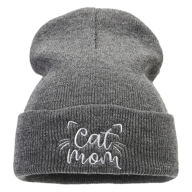 Nuevo lindo gato mamá bordado simple pila sombrero femenino Otoño e Invierno moda cálido sombrero de lana joven madre sombrero image 1