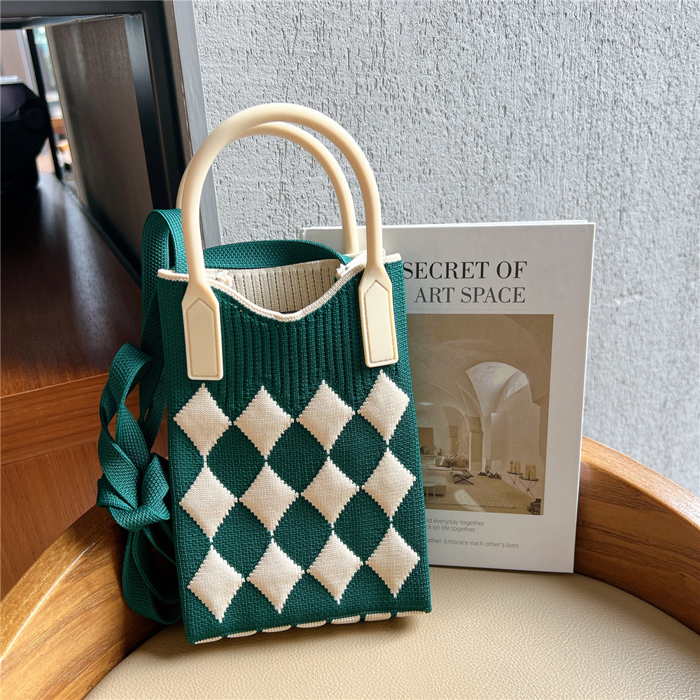 Bolsa de teléfono móvil Plaid bolsa de mensajero de las mujeres Mini pequeño bolso pequeño lindo ligero cuatro estaciones bolso de punto