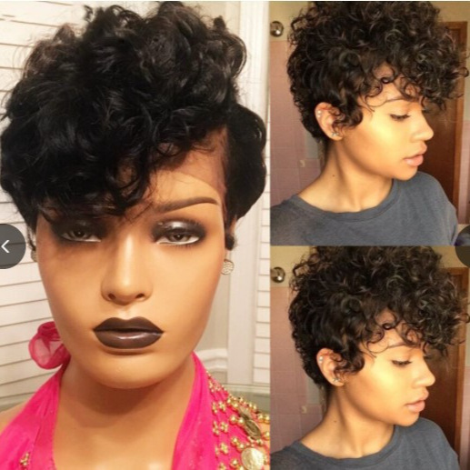 Yiwu factory wig women's short curly hair fluffy synthetic black high temperature silk wig European and American small roll chemical fiber headgear