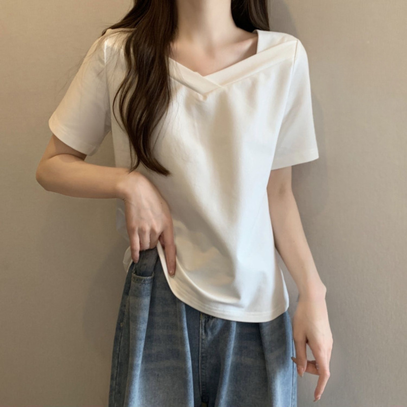 Plus-Size Women's Fashion V-Neck Short-Sleeve T-Shirt, Summer Pure Cotton Versatile Half-Sleeve Top, Trendy 2020 Style