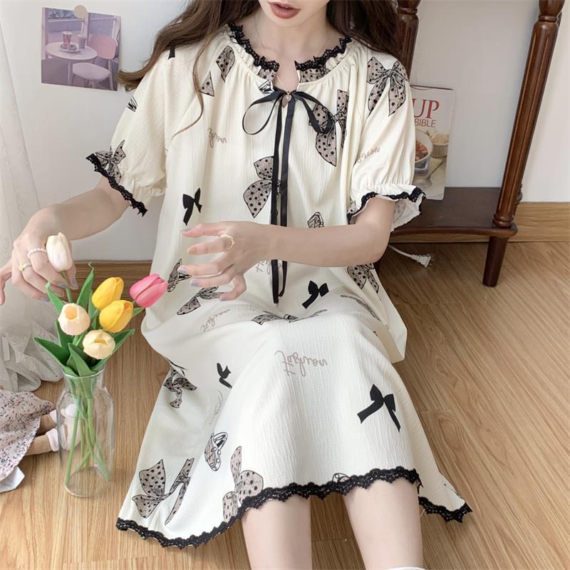 Verano 2023 Pijamas Mujer de manga corta burbuja arruga estudiante lindo ropa exterior suelta ropa de hogar camisón Mujer Princesa estilo