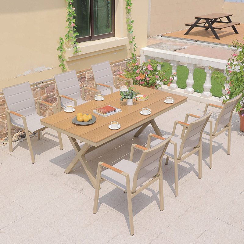 6 * silla de tela de malla Tucker + mesa larga de madera plástica 220 * 90 cm