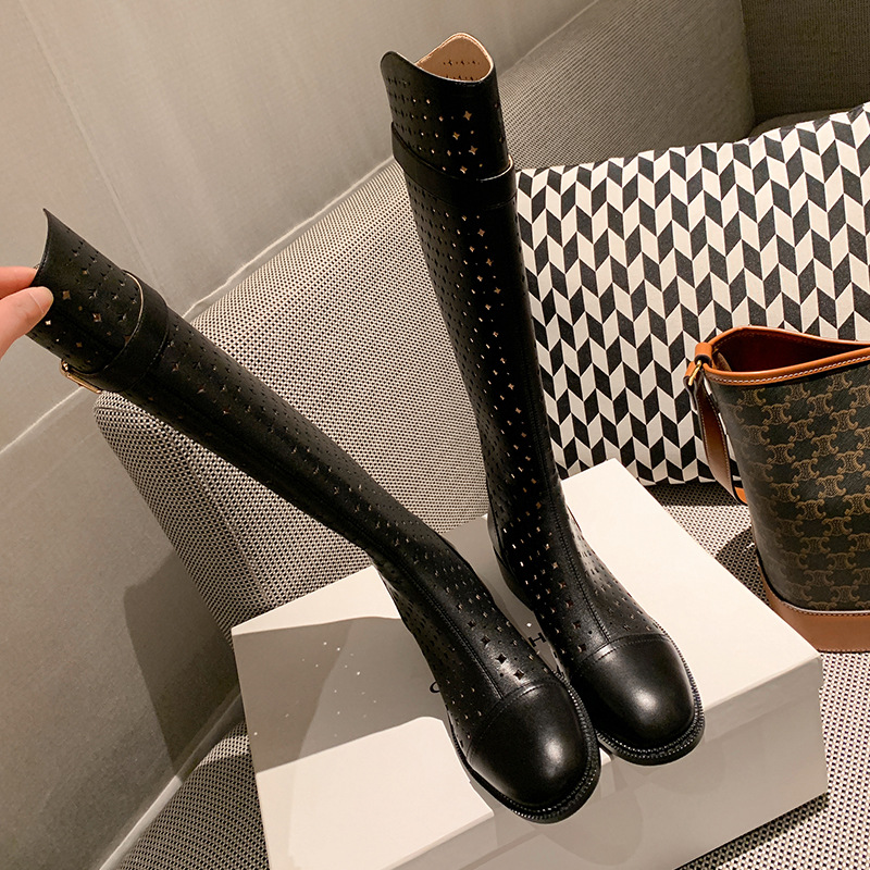 Boot nữ cổ cao rỗng dạng lưới, phong cách hè, ống cao thoáng khí — Màu đen chi tiết 16