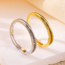 铜镀金排钻戒指男女款时尚交织的爱情侣对戒简约轻奢戒指交叉指环