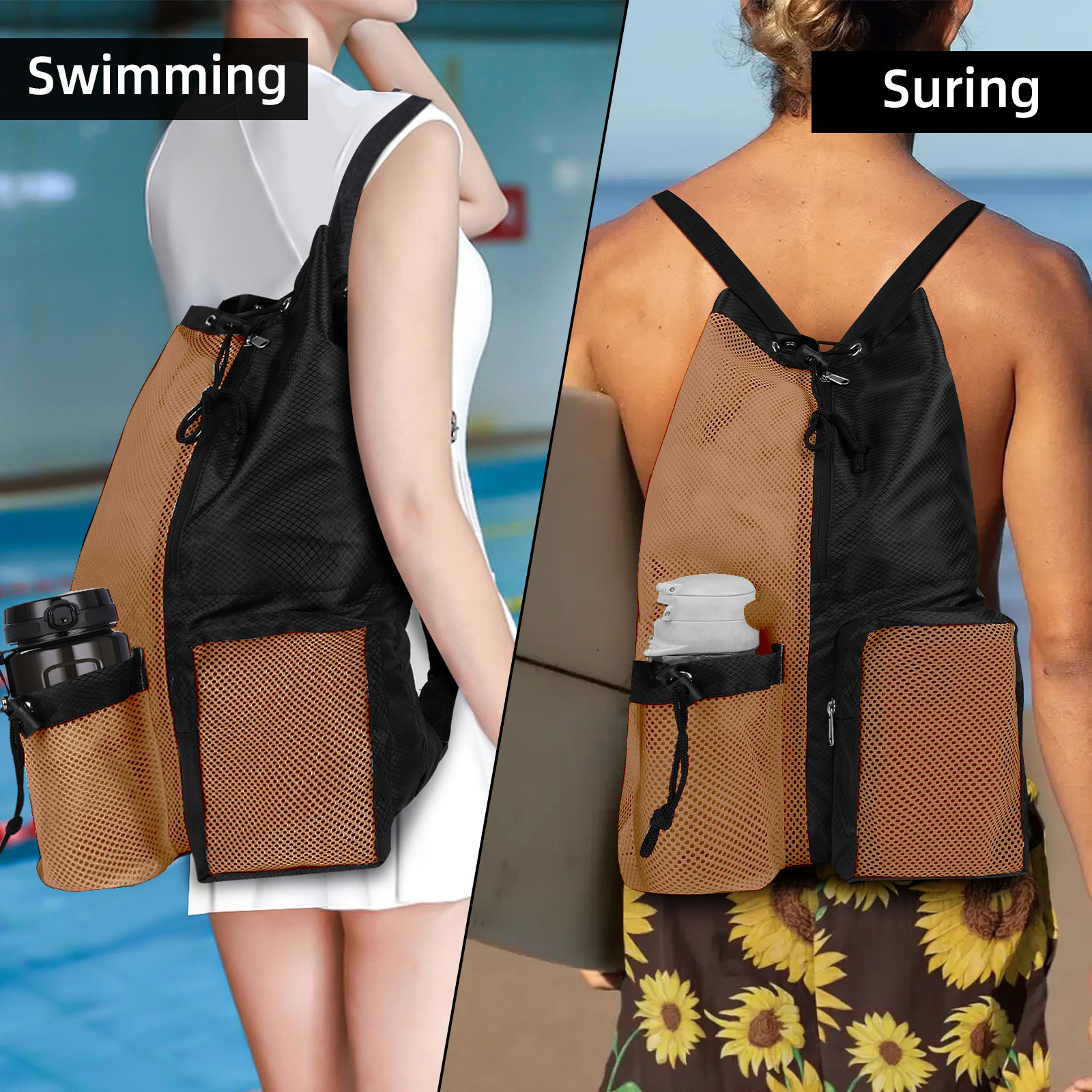 Nueva bolsa de natación con cordón de malla, bolsa impermeable, mochila de playa, bolsa de gimnasio y para equipo, de secado rápido