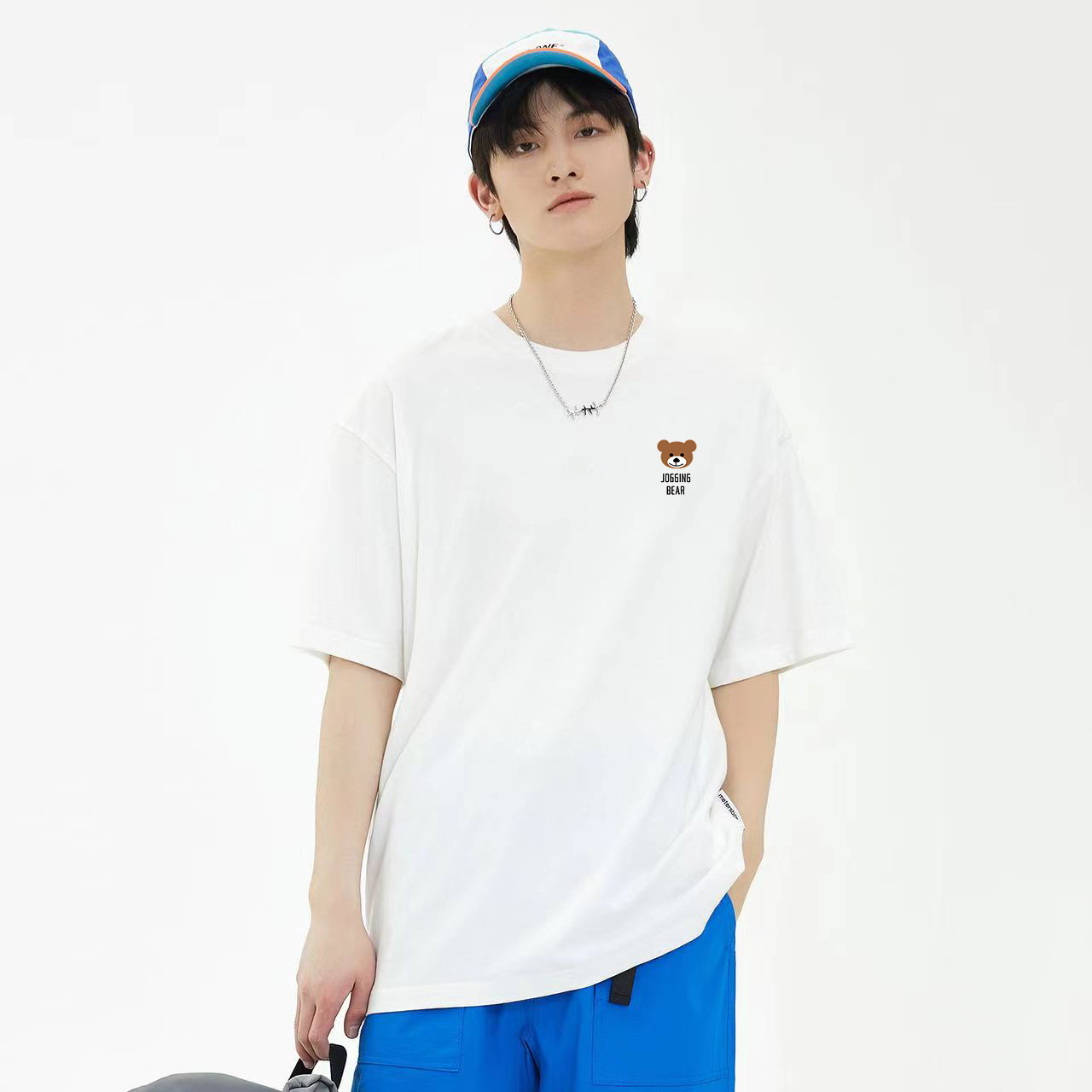 Hong Kong viento juvenil camiseta de verano de hombre blanco puro cuello redondo impresión multifacé casual vintage camiseta pareja