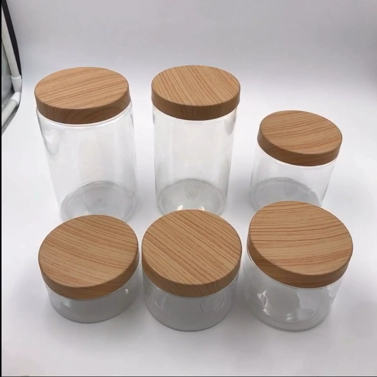100ml150ml180ml200ml250ml300ml500ml крышка с деревянным зерном и широким горлом пластиковая банка для пищевых продуктов