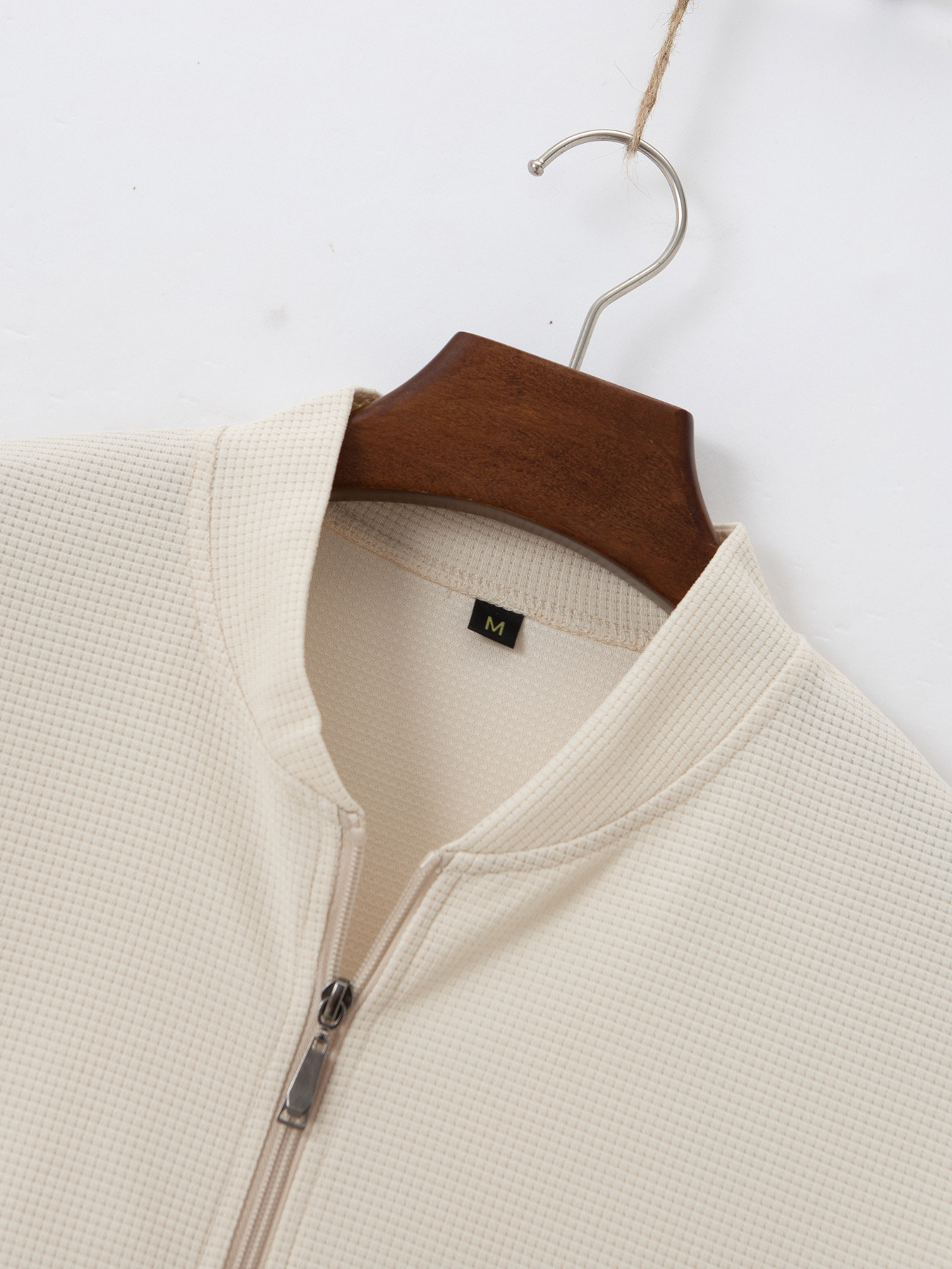 Herren Baseballjacke Langarm Waffelstrick Einfarbig Mit Reißverschluss_voghion.com