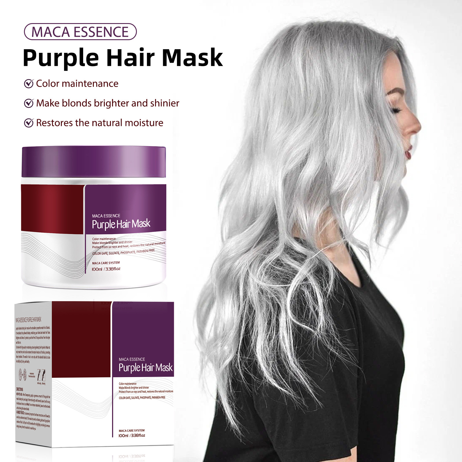 Nuevos productos transfronterizos sin estándar para la nutrición y el cuidado de la reparación del cabello, suave y suave, máscara para el cabello púrpura hidratada brillante image 3