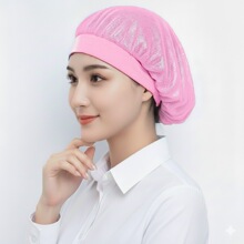 食堂餐厅透气网格防尘帽工厂车间多色工作帽子厨房防烟厨师帽批发