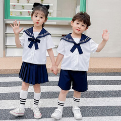 Boys' and Girls' Navy Style Short-Sleeve Shirts and Shorts Pleated Skirts Set Summer Children Baby Kindergarten Performance Clothes School Uniforms