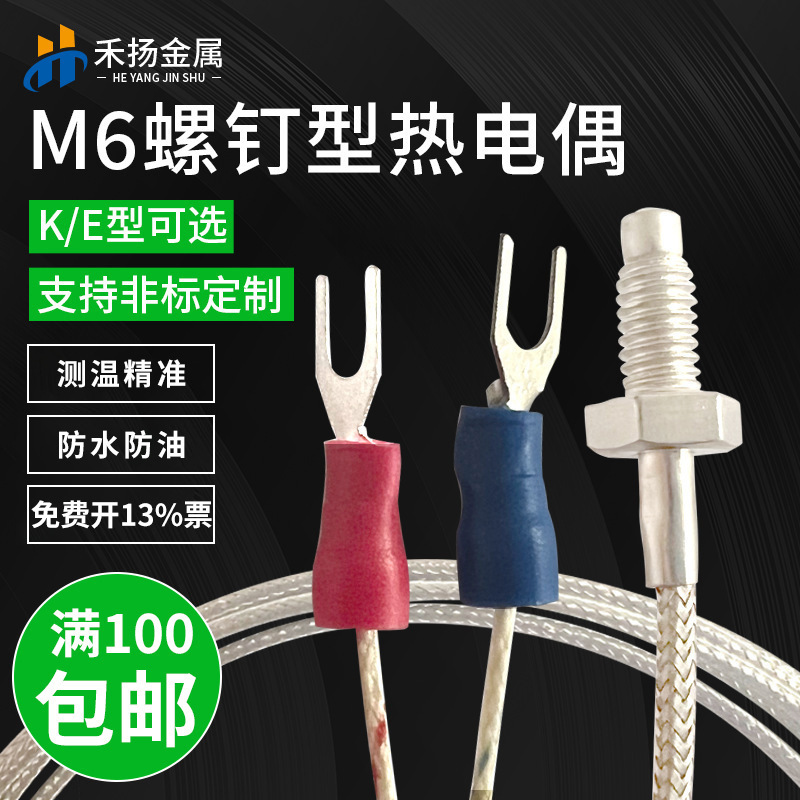 M6 Screw Thermocouple Stainless Steel Thread Thermocouple Armored Thermocouple Temperature Sensor Thermocouple Factory