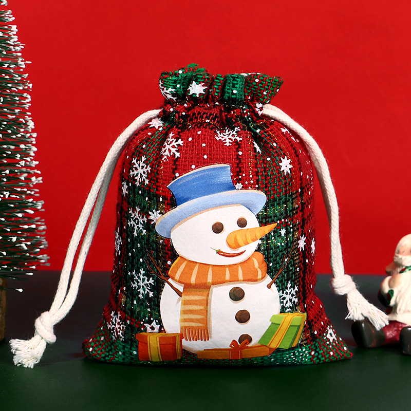 Bolsa de algodón a cuadros de Navidad con cordón Bolsa de embalaje de regalo de caramelo de Navidad Calendario de Adviento bolsa pequeña al por mayor