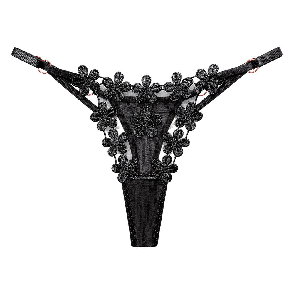 Стринги Pure Desire с металлической пряжкой, милые цветочные вышивки, дышащая сетка, сексуальный регулируемый ремешок, женское нижнее белье больших размеров