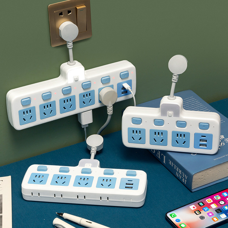 家用办公纯铜短线转换插座USB夜灯独立开关多功能一转多孔位插头