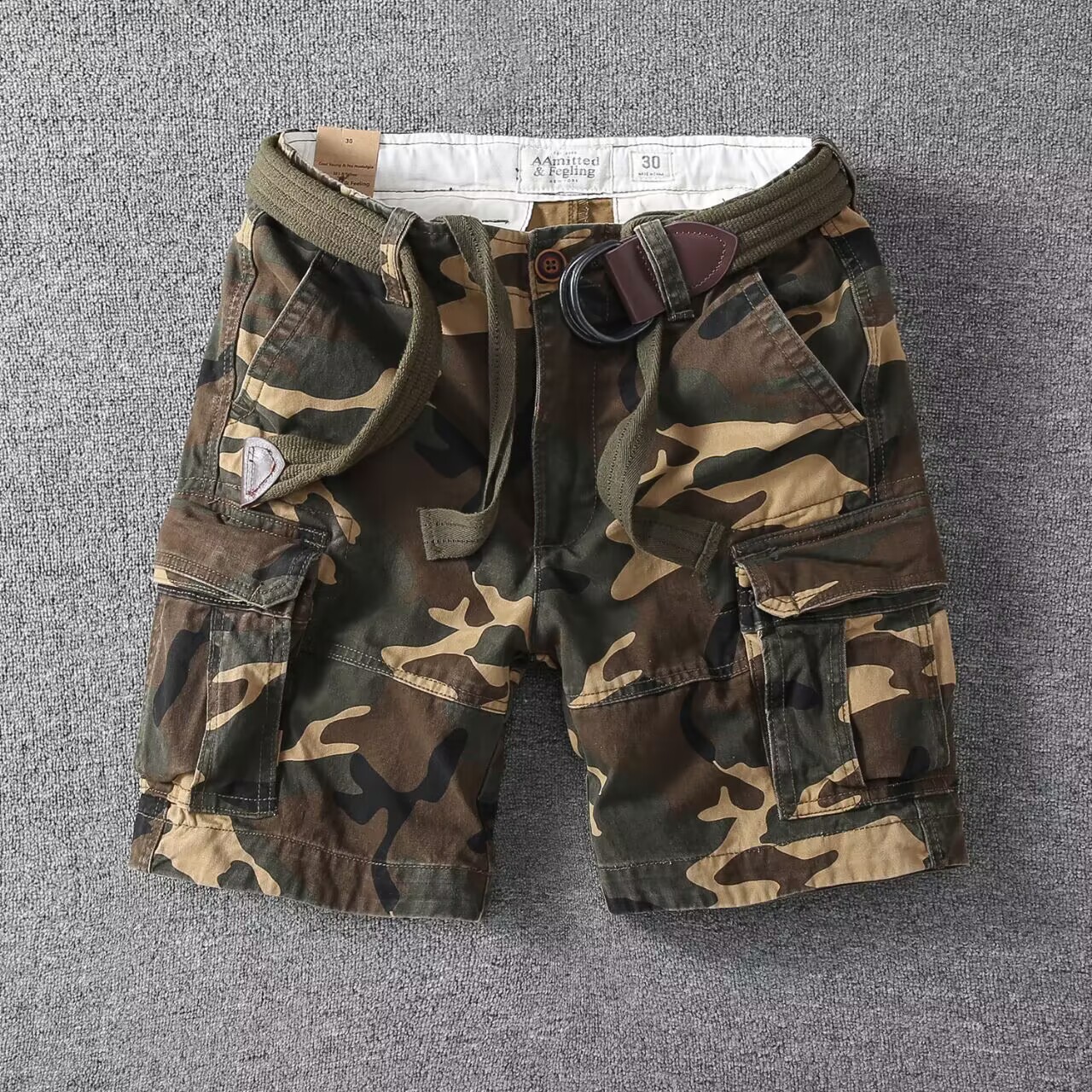 European and American retro heavy washed multi-pocket workwear shorts summer men's loose straight casual shorts fashion