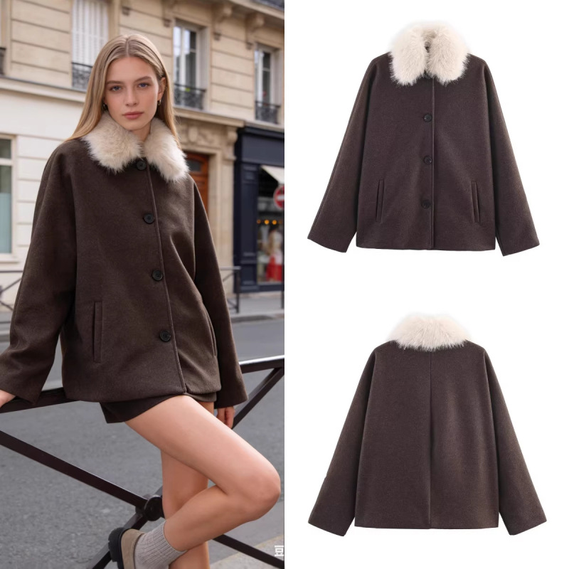 Za Foreign Trade Cross-Border Wholesale European and American Style Women's Winter Fashion Short Woolen Coat with Fur Collar Za Foreign Trade Cross-Border Wholesale European and American Style Women's Winter Fashion Short Woolen Coat with Fur Collar