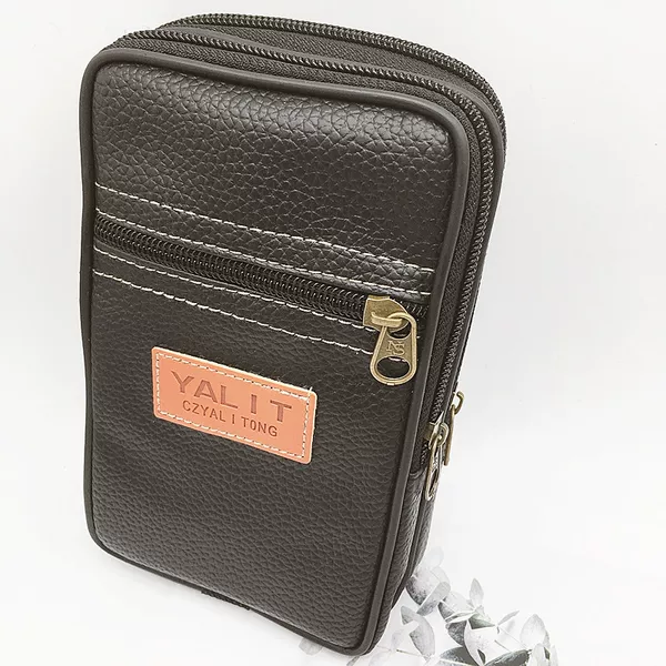 Vertical PU flat mouth mobile phone bag men wear belt leisure waist bag double large capacity hanging bag coin purse factory wholesale