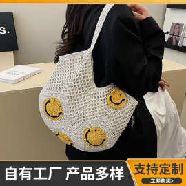 定 制 手工编织包包女2025都市简约新款女包纯色镂空单肩 沙滩包