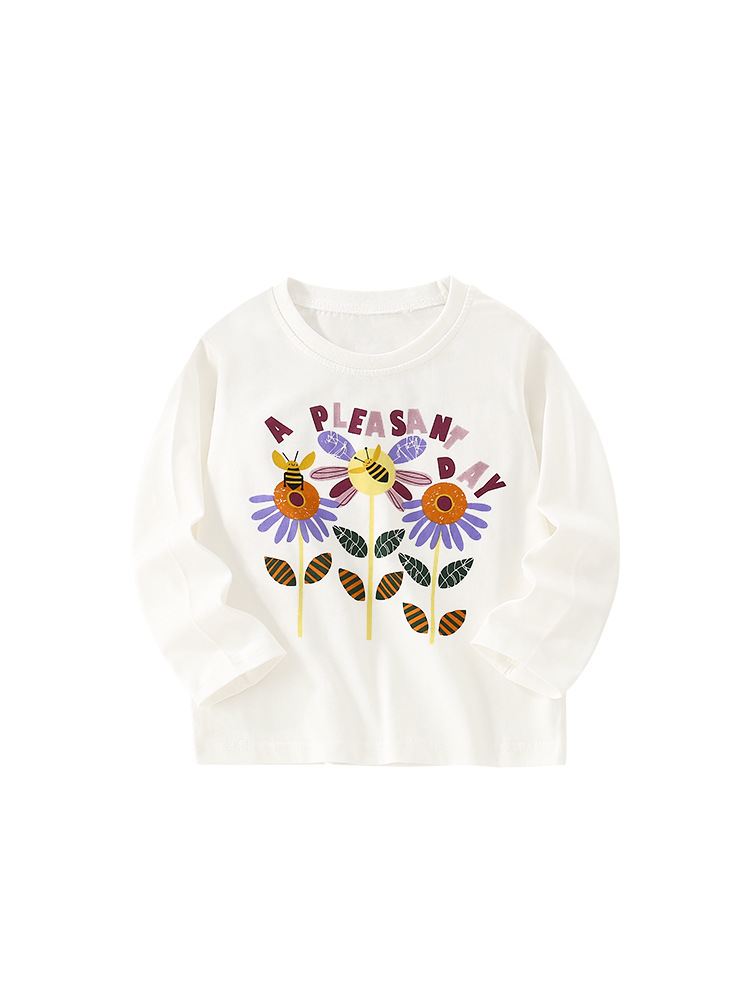 Malwee niñas camiseta de manga larga de otoño europeo y americano para niños de media edad Casual cuello redondo camiseta de niña pequeña camiseta