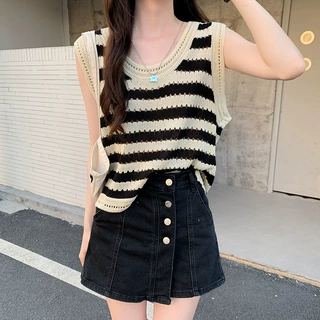 美式条纹针织吊带小背心女夏季外穿设计感小众冰丝坎肩无袖上衣潮