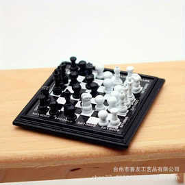 娃娃屋迷你金属国际黑白象棋盘微缩场景益智道具模型摆件厂家批发