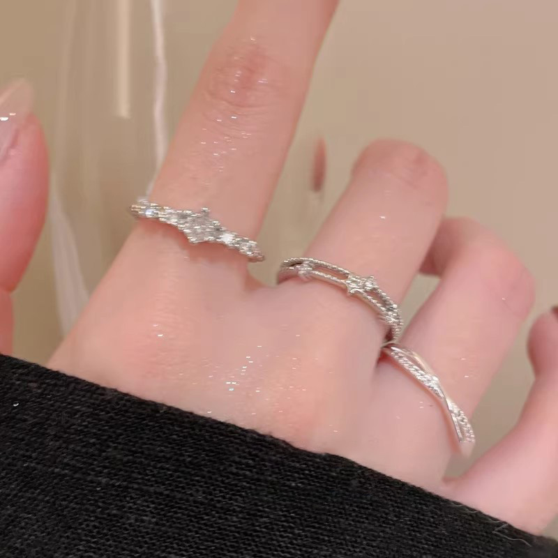 Simple Ring with Micro-Inlaid Zirconia, Open-Ended Design for Women, High-End Feel, Stackable Index Finger Ring, Niche Design, Light Luxury, Versatile Ring