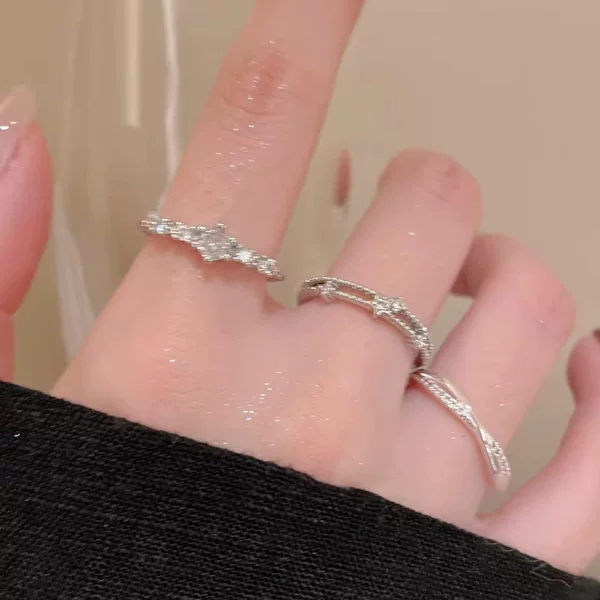 Simple Ring with Micro-Inlaid Zirconia, Open-Ended Design for Women, High-End Feel, Stackable Index Finger Ring, Niche Design, Light Luxury, Versatile Ring