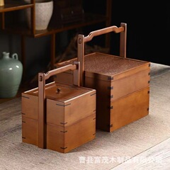 新しい中国風中秋節月餅ボックス木製ポータブル焼き菓子包装箱二層コンパニオンギフトボックス