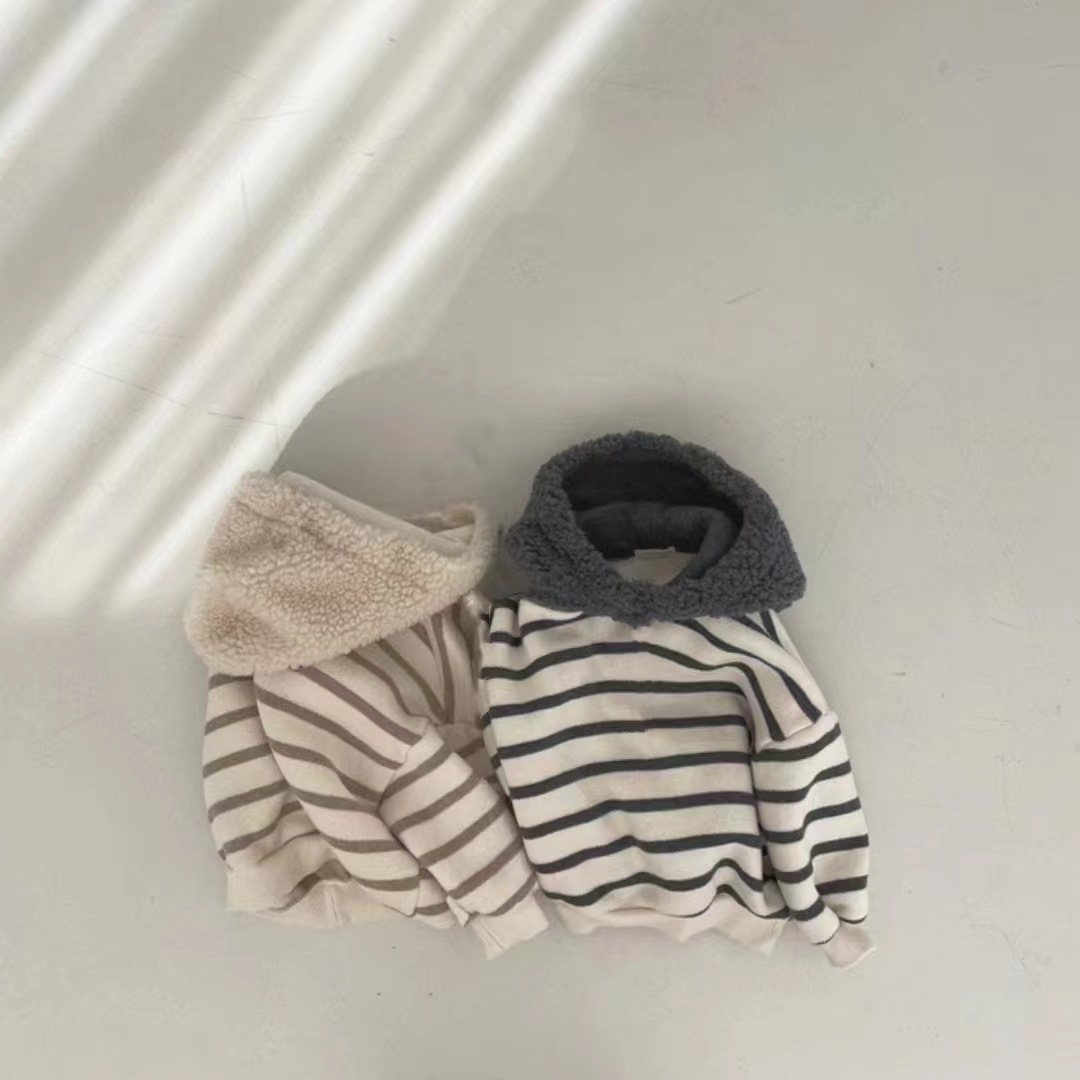 韓版童裝條紋連帽衛衣兒童中性寬鬆洋氣帽衫百搭上衣
