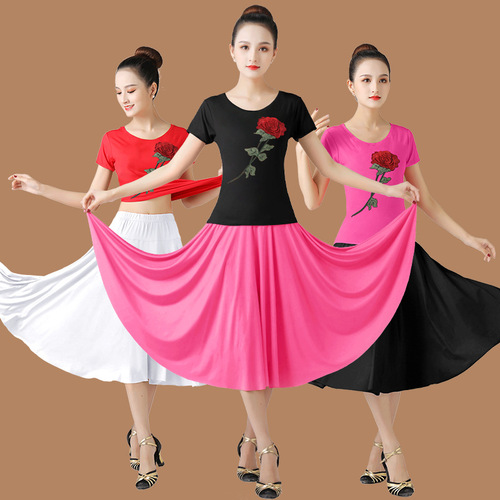 Women chinese folk dance costumes  square dance clothing latin ballroom practice dance uniforms yangko umbrella performances tops and skirts