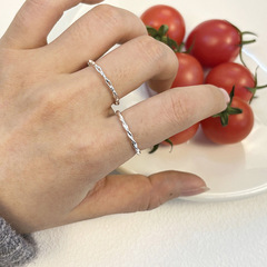 s925純銀麻花素圈戒指女ins小眾設計基礎款極簡百搭疊戴開口指環