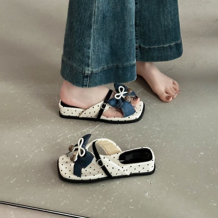 Un botón dulce arco ondulado flip flops para mujeres 06 verano usar coreana de suela gruesa sandallas de playa antideslizantes image 4
