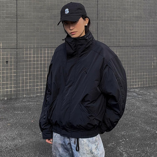 2024 winter American retro cleanfit fashion brand high-end black stand collar cotton-padded jacket cotton-padded jacket thick coat for men and women